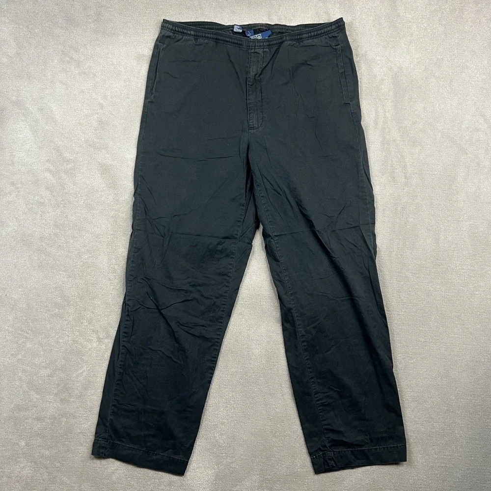 Polo Ralph Lauren Mens XL Black Cotton Elastic Waist Chino Pants Straight Leg